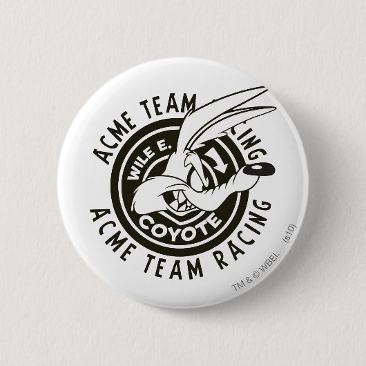 Wile E. Coyote Acme Team Racing B/W Ronde Button 5,7 Cm (Voorkant)