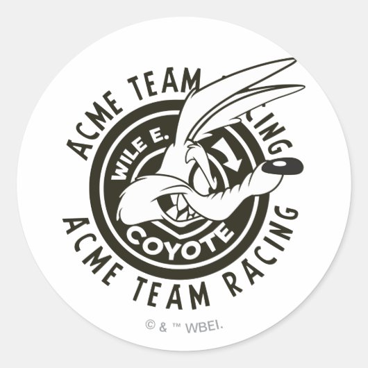 WILE E. COYOTE™ Acme Team Racing B/W Ronde Sticker (Voorkant)