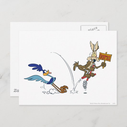 WILE E. COYOTE™ en ROAD RUNNER™ Pogo Stick Briefkaart (Voorkant / Achterkant)