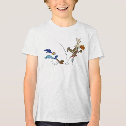 WILE E. COYOTE™ en ROAD RUNNER™ Pogo Stick Tri-Blend Shirt (Voorkant)