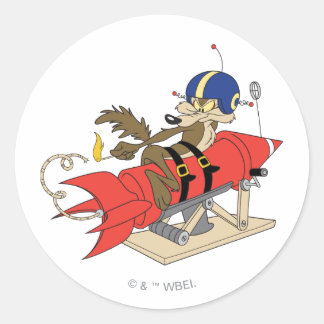 WILE E. COYOTE™ Lanceert Rode Raket Ronde Sticker