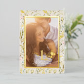 Wilflower Bewerkbaar 1e Jubileum Sage en Gold Folie Uitnodiging (Staand Voorkant)