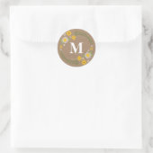 Wilflower Monogram Bruin Papier Geïnspireerde Stic Ronde Sticker (Tas)