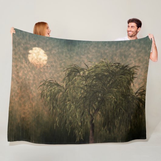 Wilg bij zonsondergang fleece deken (In situ)