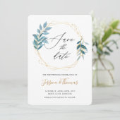 Wilg bladeren en gouden lijst slaan de datumkaart  save the date (Staand voorkant)