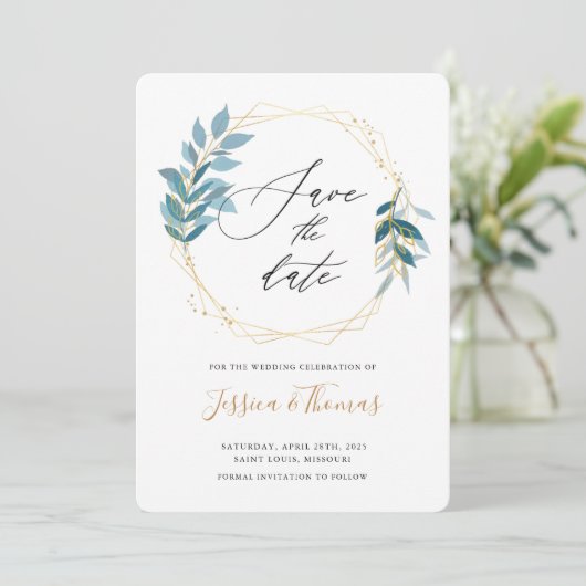 Wilg bladeren en gouden lijst slaan de datumkaart  save the date (Staand voorkant)