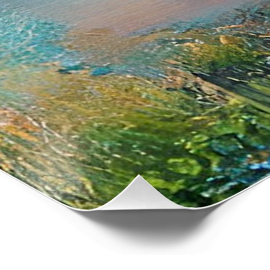 Wilg en wisteria door de vijver bij zonsondergang perfect poster (Hoek)