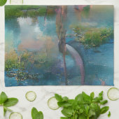 Wilg en wisteria door de vijver bij zonsondergang theedoek (Gevouwen)