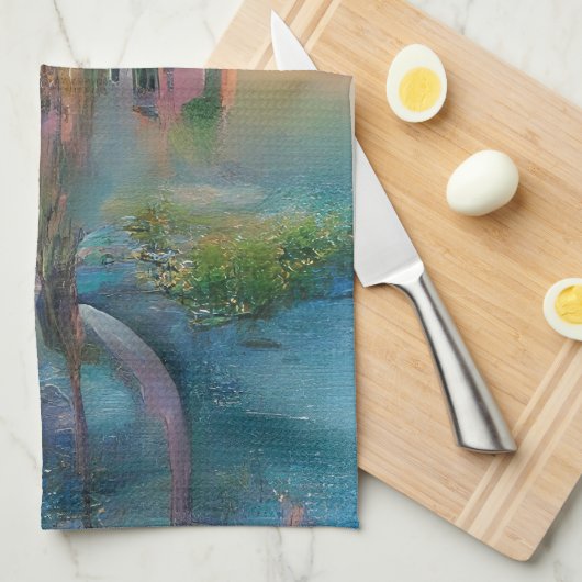 Wilg en wisteria door de vijver bij zonsondergang theedoek (Quarter Fold)