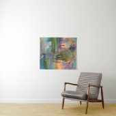 Wilg en wisteria door de vijver bij zonsondergang wandkleed (In Situ (horizontaal))