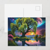 Wilgboom onder een Volle Maan N Sterrenhemel Zonso Briefkaart (Voorkant / Achterkant)