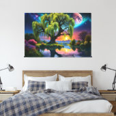 Wilgboom onder een Volle Maan N Sterrenhemel Zonso Canvas Afdruk (Insitu (Slaapkamer))
