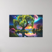 Wilgboom onder een Volle Maan N Sterrenhemel Zonso Canvas Afdruk (Voorkant)