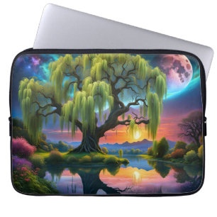 Wilgboom onder een Volle Maan N Sterrenhemel Zonso Laptop Sleeve