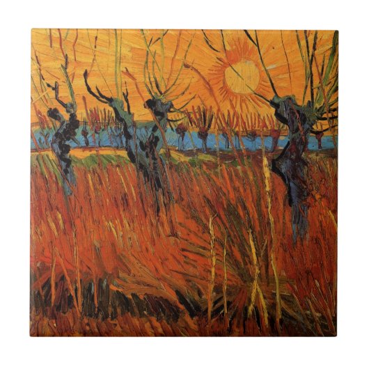Wilgen bij zonsondergang door Vincent van Gogh Tegeltje (Voorkant)