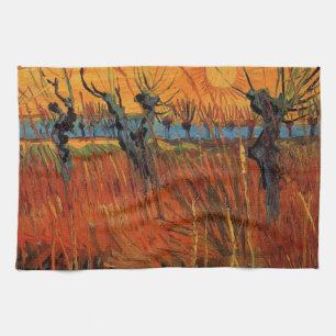 Wilgen bij zonsondergang door Vincent van Gogh Theedoek