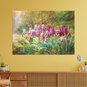 Wilgen en irissen bij een kreek canvas afdruk