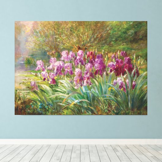 Wilgen en irissen bij een kreek canvas afdruk (Insitu (Houten vloer))