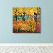 Wilgen op zonsondergang | Van Gogh | Canvas Afdruk (Insitu (Houten vloer))