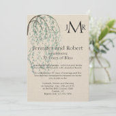 Wilgen tak op linnen huwelijksjubileum kaart (Staand voorkant)