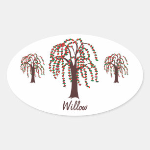 Wilgenboom met harten -  ovale sticker