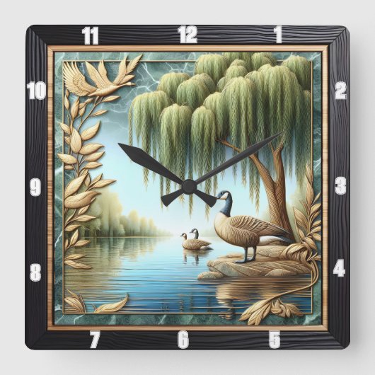 wilgengans vierkante klok (Voorkant)
