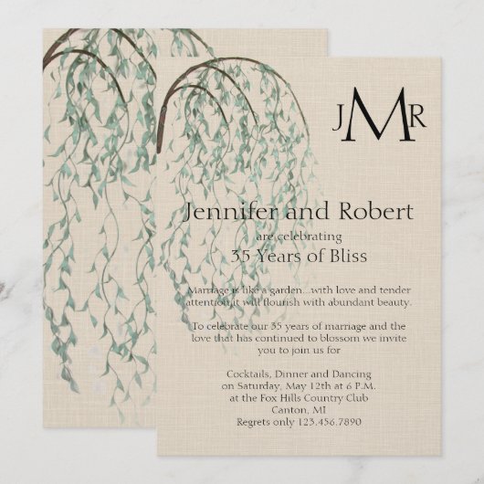 Wilgentak op Linnen Huwelijksjubileum Kaart (Voorkant / Achterkant)