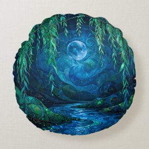 Wilgmaan Saille Stromende Rivier Groen Blauw Nacht Rond Kussen