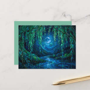 Wilgmaan Stromende Rivier Nacht Groen Blauw Briefkaart