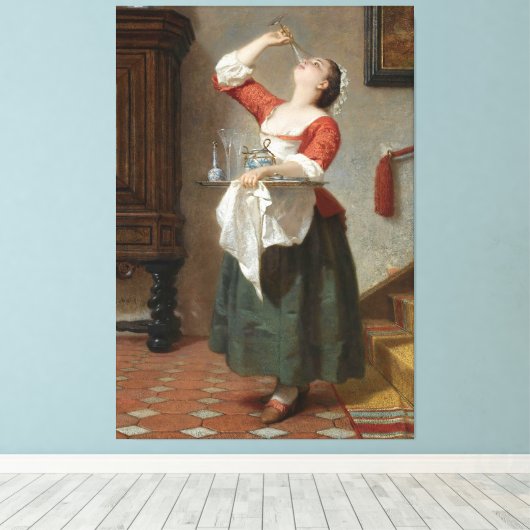 Wilhelm Amber - Het dienstmeisje (1862) Canvas Afdruk (Insitu (Houten vloer))