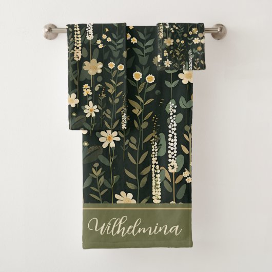 Wilhelmina Dark Daisy Floral Bad Handdoek (Insitu)