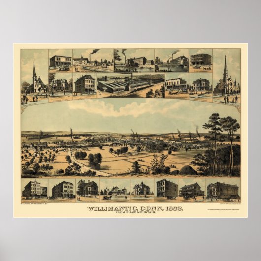 Wilimantische, CT Panoramische Kaart - 1882 Poster (Voorkant)