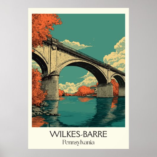 Wilkes-Barre PA  River Bridge Herfst Art Poster (Voorkant)