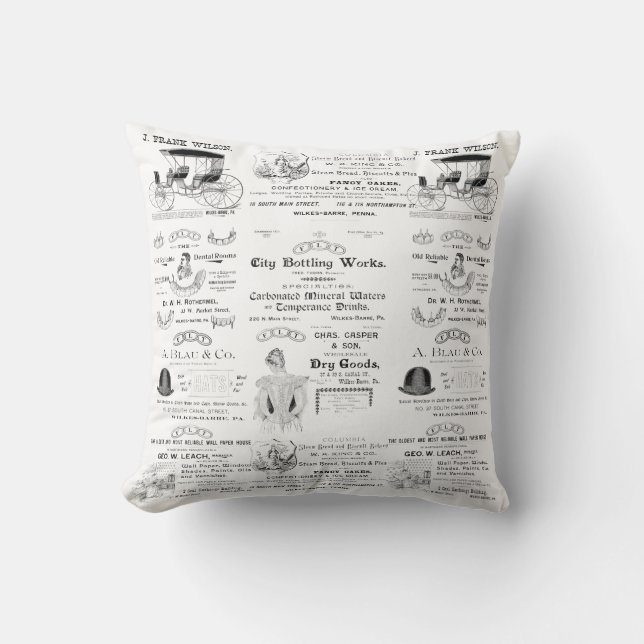 Wilkes-Barre Pennsylvania 1890 adverteren Kussen (Voorkant)
