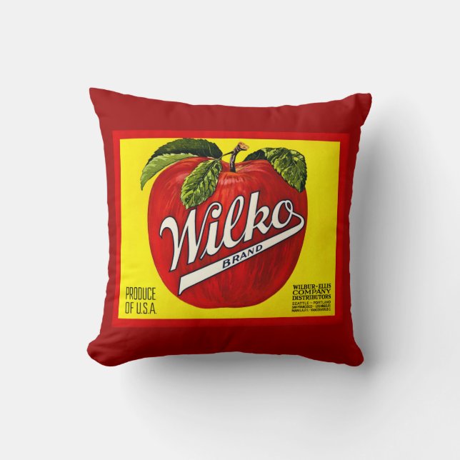 Wilko Brand Apples  Fruit Crate Label Kussen (Voorkant)