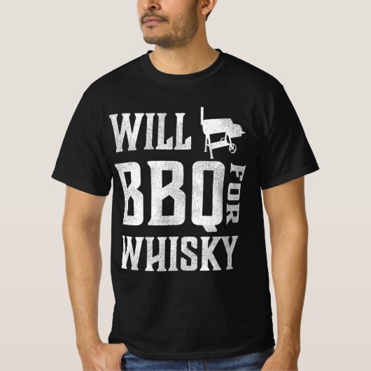 Will BBQ voor Whisky – Funny Offset Grillmaster T-shirt (Voorkant)