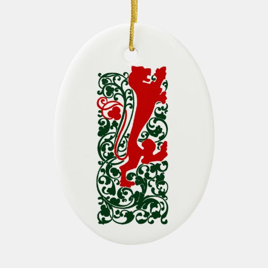 Will Bradley Heraldic Lion Keramisch Ornament (Voorkant)