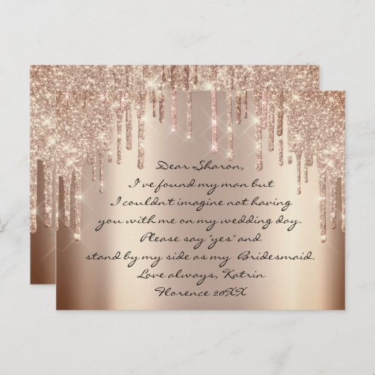Will Bridesmaid Blush Glitter Drift Spark Name Briefkaart (Voorkant / Achterkant)