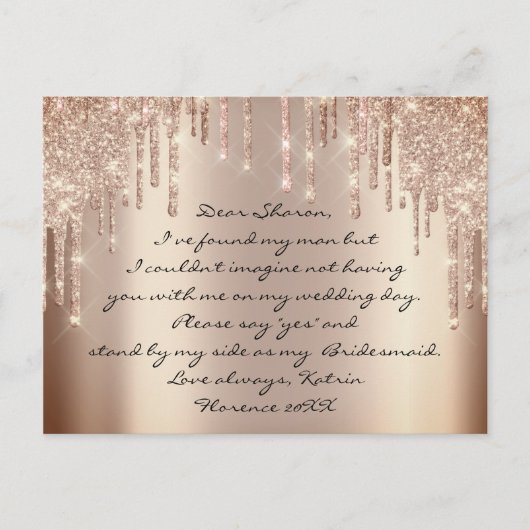 Will Bridesmaid Blush Glitter Drift Spark Name Briefkaart (Voorkant)