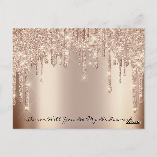 Will Bridesmaid Roos Glitter drijft Vondenhuwelijk Briefkaart (Achterkant)