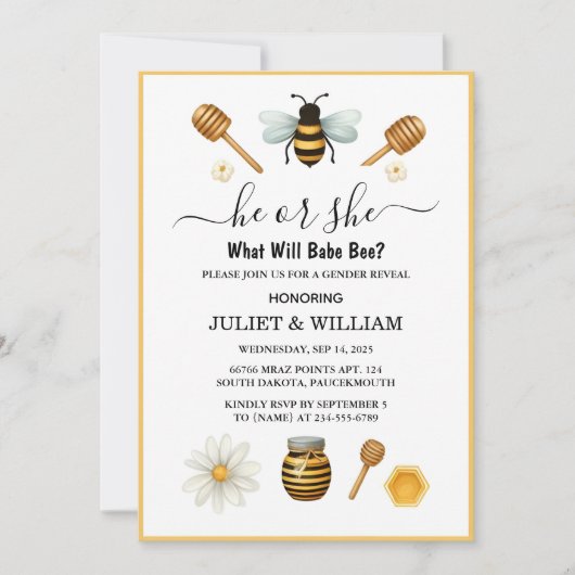 Will Bug Daisy Bloom Rustic Busy Bee Genderonthull Kaart (Voorkant)