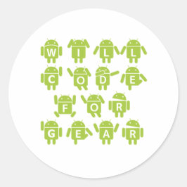 Will Code for Gear (Bugdroid Software Developer) Ronde Sticker