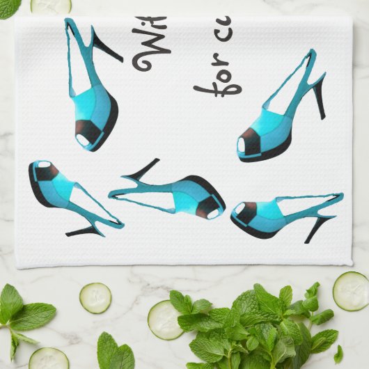 Will Cook for Cute Shoes Turquoise Stiletto Theedoek (Gevouwen)