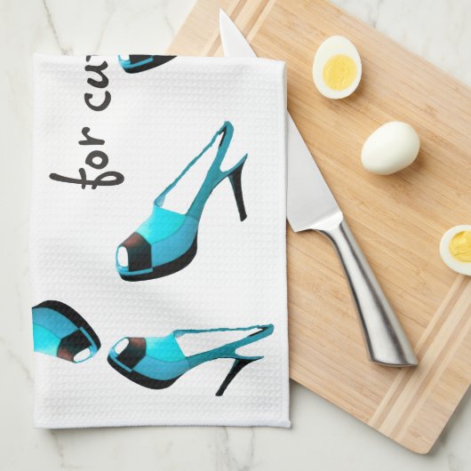 Will Cook for Cute Shoes Turquoise Stiletto Theedoek (Quarter Fold)