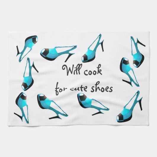 Will Cook for Cute Shoes Turquoise Stiletto Theedoek (Horizontaal)