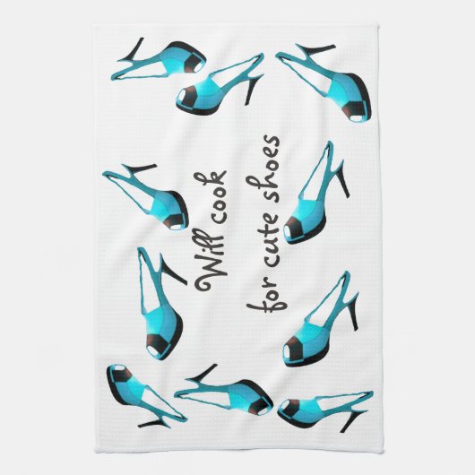 Will Cook for Cute Shoes Turquoise Stiletto Theedoek (Verticaal)