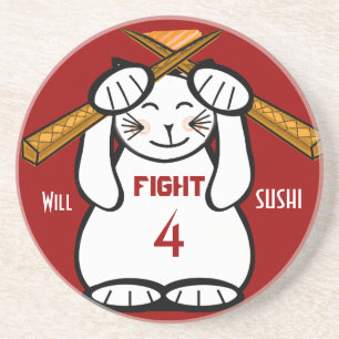Will Fight for Sushi Maneki Neko Funny Zandsteen Onderzetter