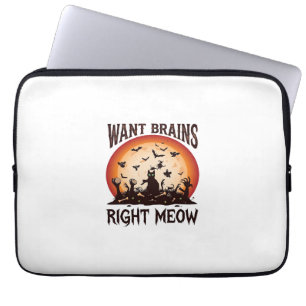 Will Hersenen Juist Nu Halloween Zwarte Kat Oranje Laptop Sleeve