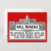 Will Rogers Citaat over Dood en Belastingen Briefkaart (Voorkant / Achterkant)