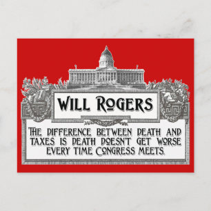 Will Rogers Citaat over Dood en Belastingen Briefkaart